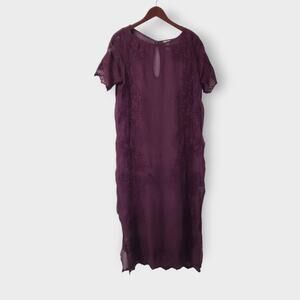 Sundance The Divine Ms Brooks Embroidered Sheer Maxi Dress Lg Purple (No Lining)